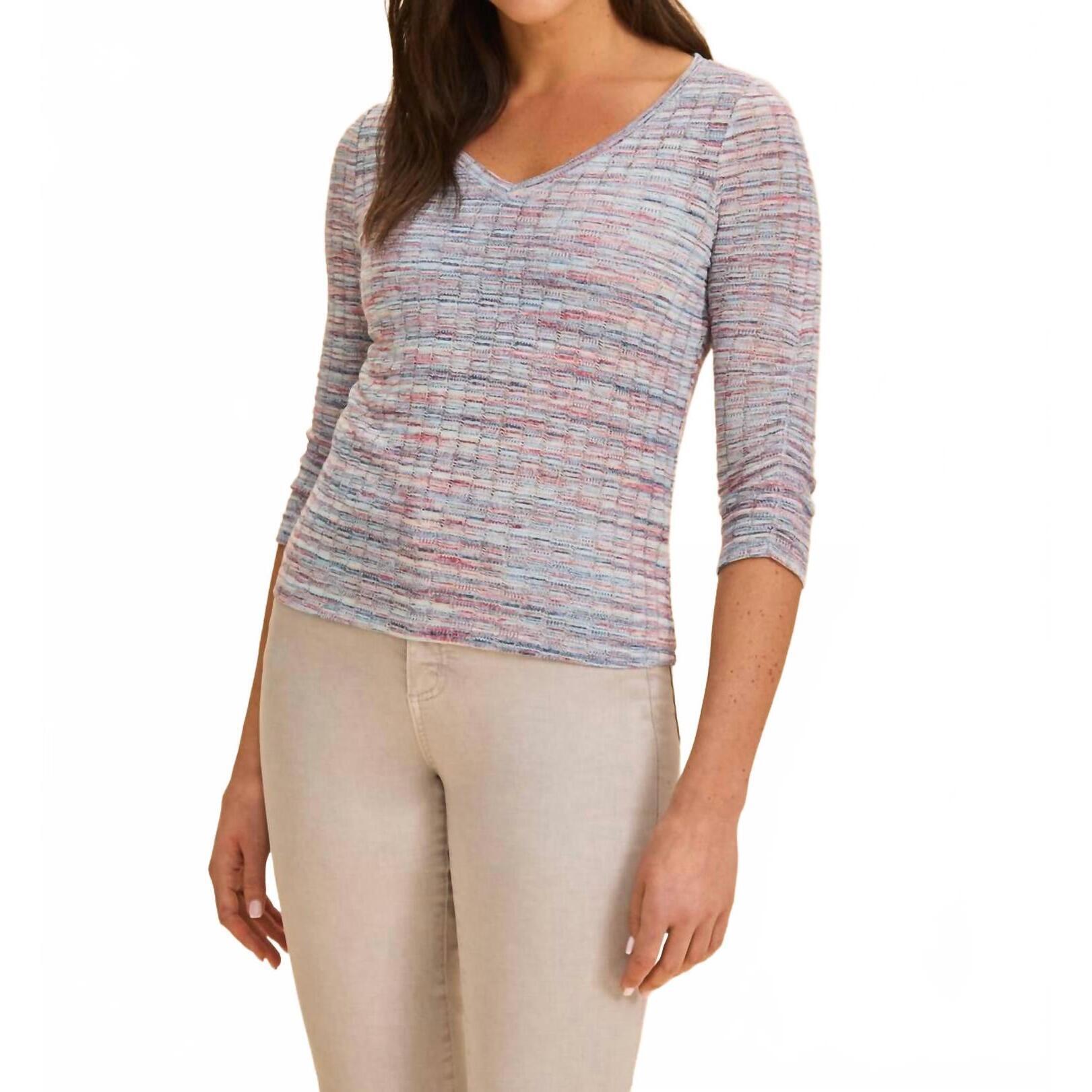 New Fdj 3/4 Sleeve V-Neck Top In Indigo Spacedye